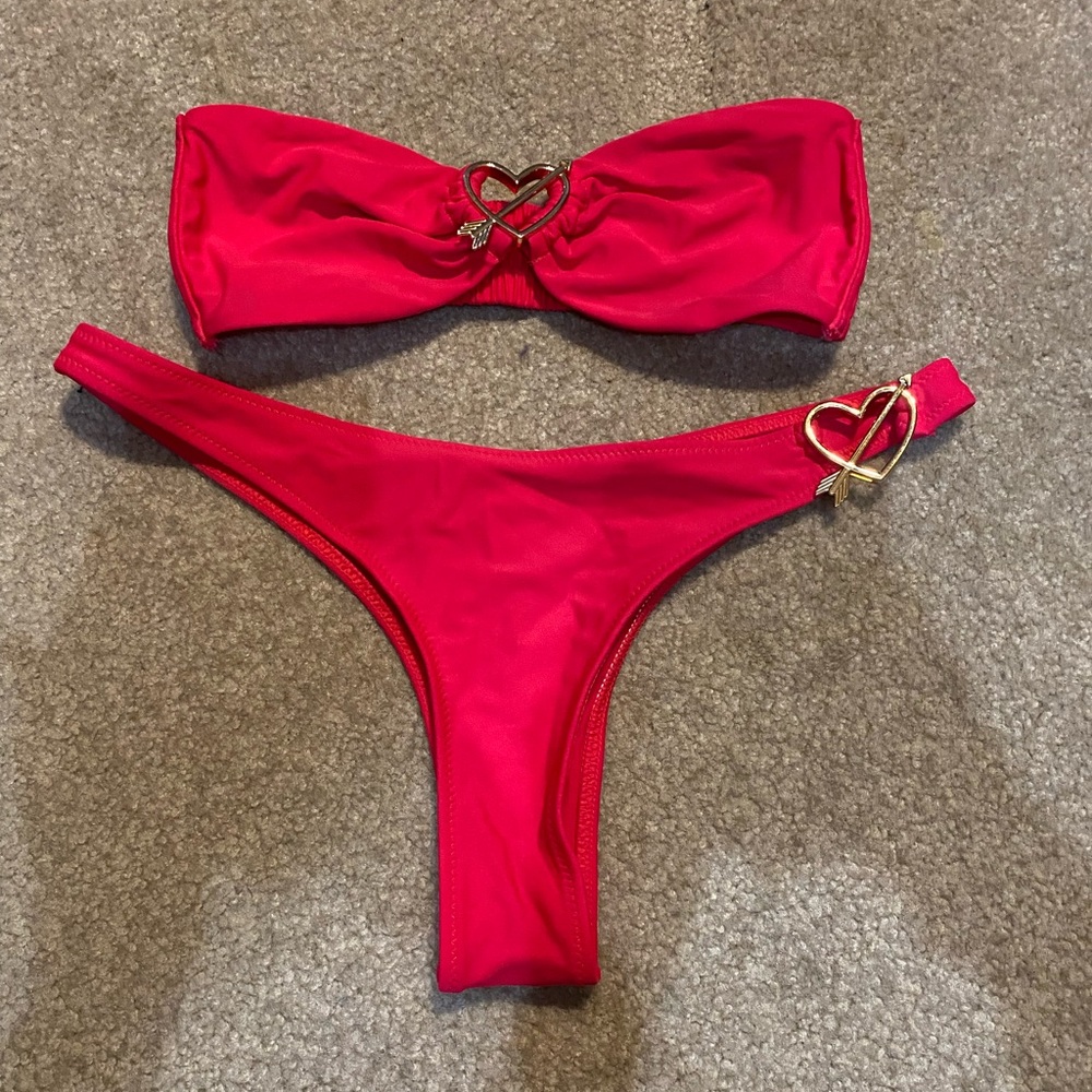 White Fox Red Bikini Set with Heart Accents